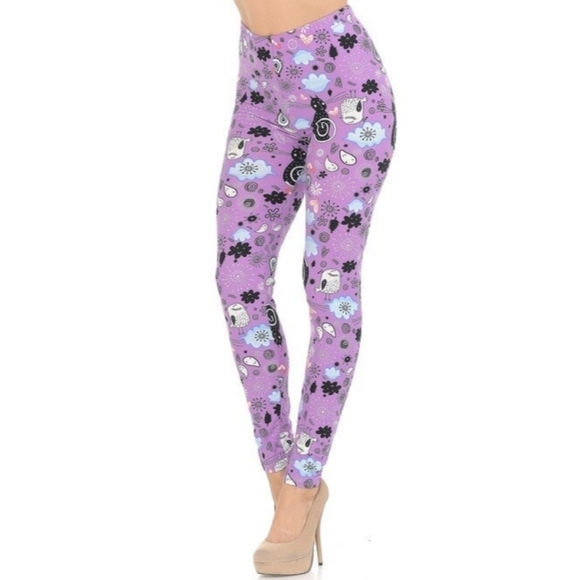 LEGGINGS DEPOT Purple Cat Animal Print Full length Leggings Size 12 NWT - Picture 2 of 7